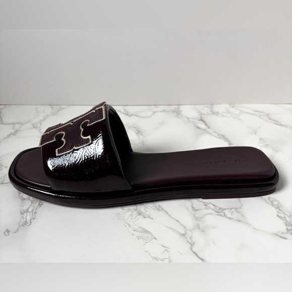 New Tory Burch Double T Leather Sport Slide Size 9 Purple - Picture 7 of 9